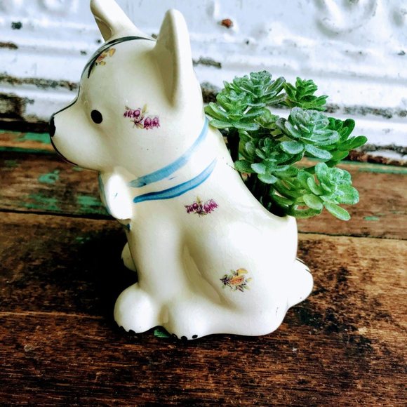 Vintage Dog Planter Vase floral hand painted Bow - Picture 3 of 10